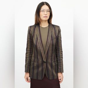 SMYTHE Linen Blend Single Button Closure Striped Blazer - Size 4